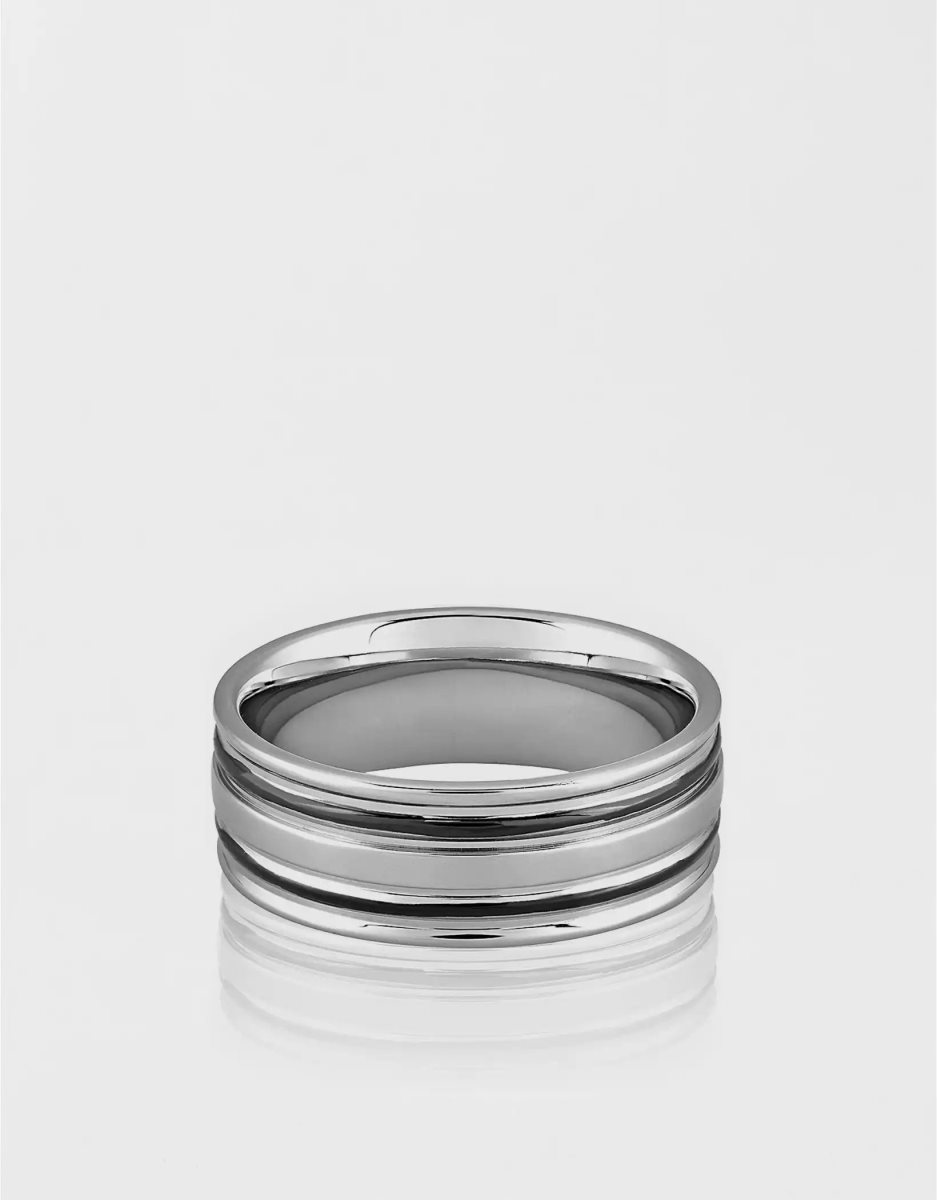 Bijoux American Eagle Stainless Steel Polished Dual Groove Ring Argent Homme | IWN-64975271